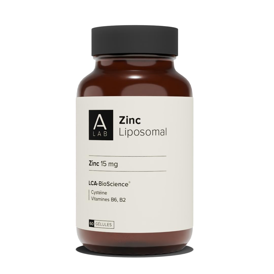 A-​LAB Zinc Liposomal 15 mg - Assimilation Renforcée - Complément Alimentaire Immunité, Peau, Cheveux, Vision, Acné - 60 jours de prise - Fabriqué en France