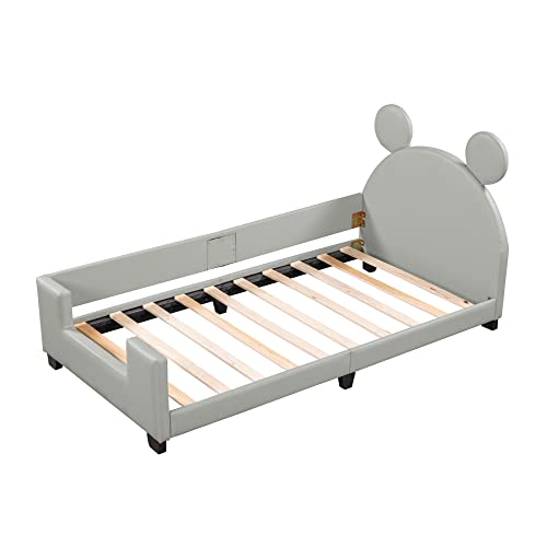 Softsea Twin Daybed Cute Upholstered Platform Bed With Bear Ears Shaped Headboard, Twin Bed Frame For Kids (Gray, Twin) #TOP7