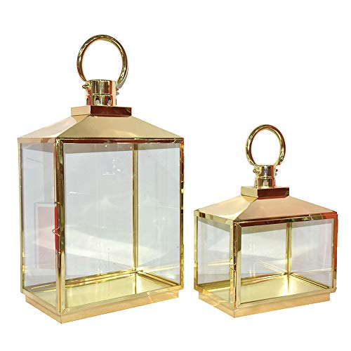 Conjunto de Lanternas Metal e Vidro Dourada 2 peças