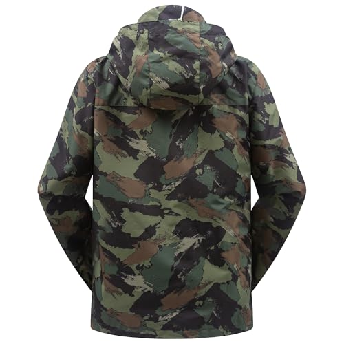 ANAYSN Herren Regen Jacke mit Kapuze wasserdicht leichte Jacke und Reißverschlusstaschen Regenmantel für Outdoor Camping Wandern (Camo, L)