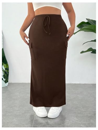 SOLY HUX Women's Plus Size Cargo Skirts Y2k Vintage Long Maxi Skirts with Pockets Streetwear4