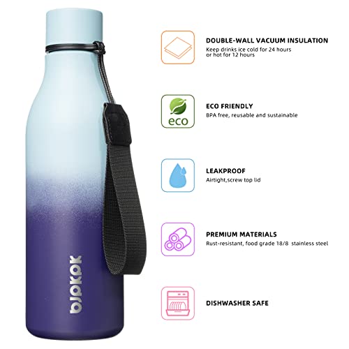 Image of BJPKPK Insulated Water Bottles, 18 oz Stainless Steel Metal Water Bottle with Strap, BPA Free Leak Proof Jugs, Mugs, Flasks, Reusable Thermal Flasks for Sports & Travel, Ocean Dream