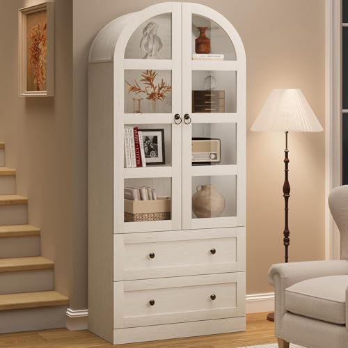 GAOMON 72" Arched Kitchen Pantry Cabinet, Wooden Freestanding Storage Cupboard with Doors, Drawers & Adjustable Shelves, Versatile Farmhouse Pantry fo