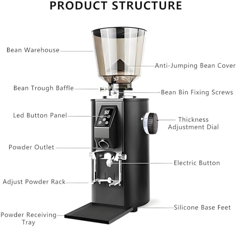 Commercial Coffee Grinder - 350W Professional Electric Bean Dosing Grinder with 500g Storage Bin (White)