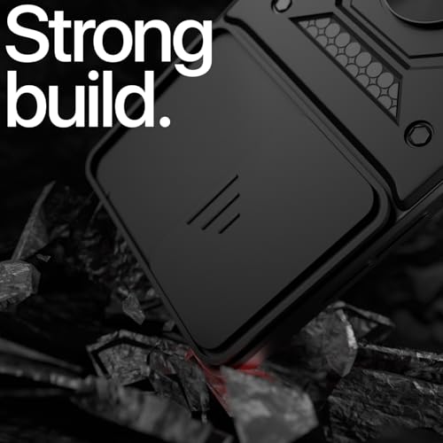 Image of Pikkme Back Cover for Oppo F31 5G / Oppo F33 5G | 360 Protection Case | Sliding Camera Shield Cover & Ring Holder Stand D10 Tough Armor Bumper Case (Black)