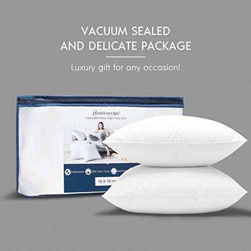 Phantoscope 18 X 18 Pillow Inserts - Throw Pillow Inserts With 100% Cotton Cover - Square Forms Pillow Sham Stuffer - Decorative Couch Cushion Pillows (2 Pack, 18 Inches) #TOP5