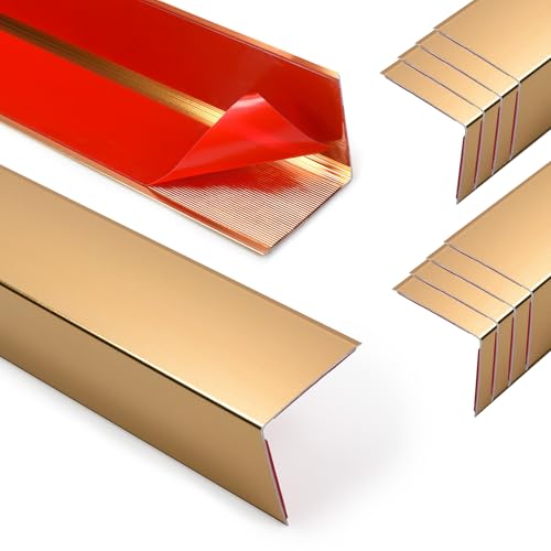 Image of 8Pack Aluminum Metal Corner Protector, 45″x 2″ Peel and Stick L Molding Corner Guards with 90 Angle, for Wall Door Frame Cabinet Furniture Baseboard Protection and Decoration (Gold)