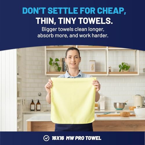 Image of Microfiber Wholesale 12 inch X 12 inch Buff Pro Multi-Surface Microfibre Cleaning Cloths | Yellow - 12 Pack | Premium Microfiber Towels for Cleaning Glass, Kitchens, Bathrooms