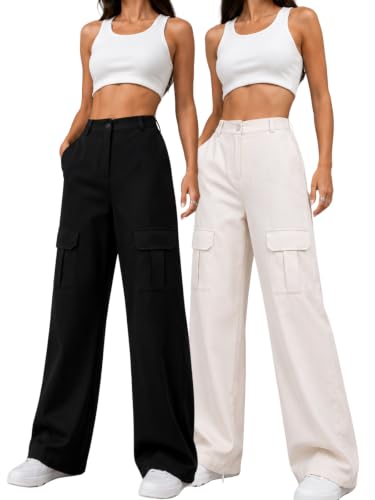Image of Leriya Fashion High Waist Poly Lycra Trousers for Women - Flared Parachute Pants with Side Pockets | Casual Travel Cargo Pantseriya Fashion High Waist Cotton Trousers for Women