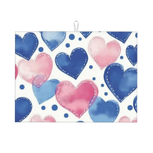 Boltpack Alfombrilla de secado de platos con estampado de corazón rosa de 46 x 61 cm para encimera de cocina, tapete escurridor de platos de microfibra absorbente