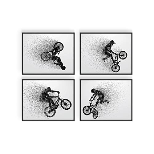 Summit Designs BMX-Fahrrad-Wandkunstdrucke, 4er-Set (20,3 x 25,4 cm) Extremsportarten, ungerahmte Poster, Zimmer für Männer, Kinder, Jugendliche, Poster-Set für Schlafzimmer, Männerhöhle,