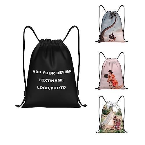 Custom Bulk Drawstring Bags personalized Cinch Sacks Backpack with Logo Pull String Bags Sports Backpack for Beach (Photo and Logo, M)