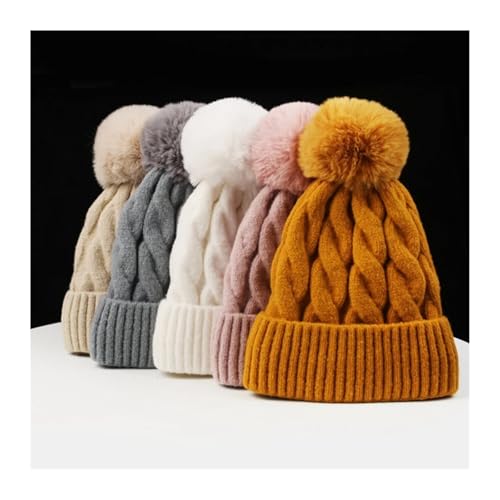 Solid-Color Thread Curly Warm Fleece Autumn and Winter Girls' Knitted Borderless ski Cap2