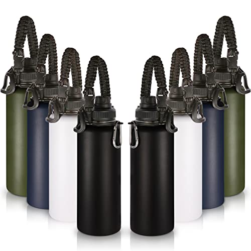 Volhoply Insulated Water Bottles Bulk 8 Pack, 40 oz Stainless Steel Bottle with Paracord Handle & Spout Lid, Double Walled Vacuum Travel Water Cup with Wide Mouth,Reusable Large Water jug(Mix,8 Set)