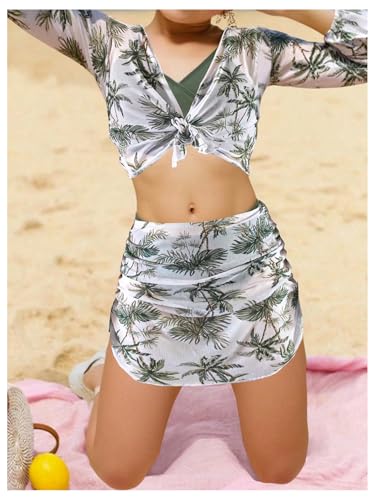 GORGLITTER Girl's 4 Piece Swimsuits Tropical Print Wrap Bathing Suit with Kimono and Cover Up3