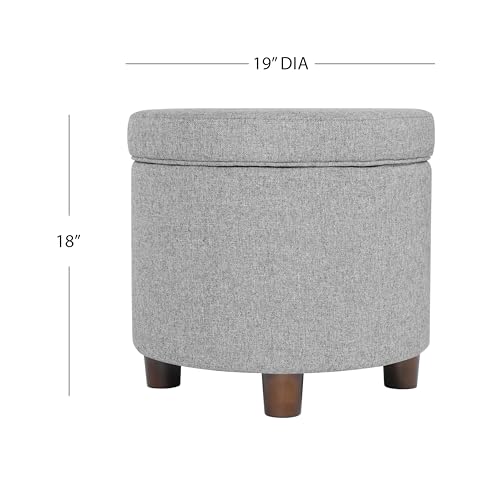 Homepop Home Decor | Upholstered Round Storage Ottoman | Ottoman with Storage for Living Room & Bedroom, Light Gray Tweed Large by HomePop - Image 2