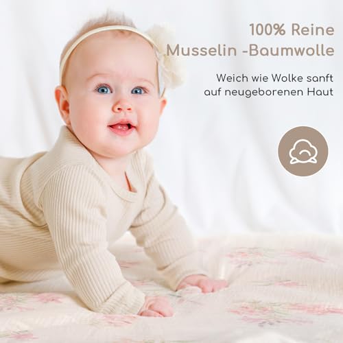 Yukkidds Mulltücher Baby Spucktücher 100% Baumwolle Spucktuch 60x60 cm Saugfähig und Atmungsaktive Wickeltücher Musselintücher 5er Set für Neugeborene Junge und Mädchen Rosa Blumig