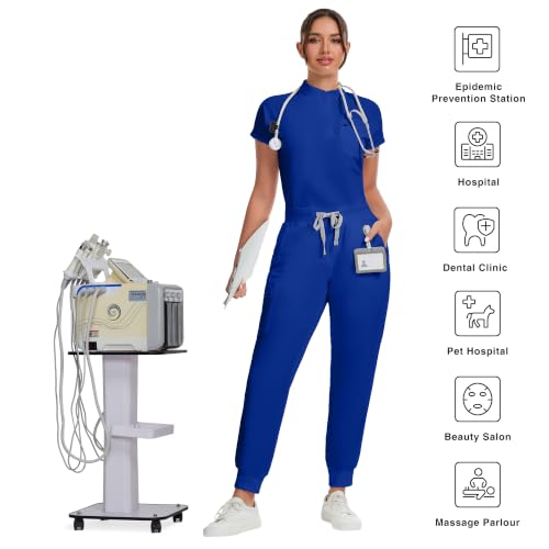 Image of Kitmaz Scrub Pants for Women - Mid Rise 4-Way Stretch Anti-Wrinkle Slim Fit Jogger Pants, Drawstring & 5 Pockets
