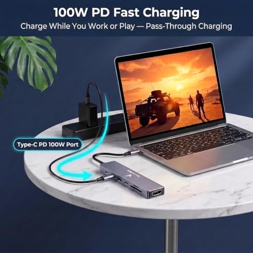 Image of Volt Strike Type C to HDMI Adapter 7 in 1 Multiport USB C Hub, Grey (7)