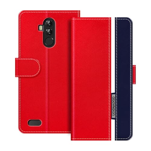 UOGNADGD Lederhülle Kompatibel mit Leagoo M9 Pro Klappbares Portemonnaie-Hülle mit Magnetverschluss Ständer & Kartenfächern stoßfestem Schutz (Rot)