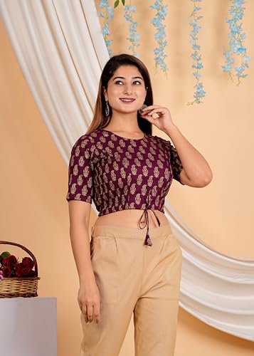 Image of Yash Gallery Women's Cotton Zig-Zag Printed Regular Regular Fit Short Sleeve Blouse