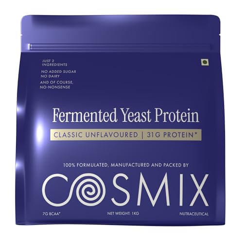 Image of Cosmix Fermented Yeast Protein Powder | 31g Protein | Pure Single-Source Protein | Made In-House | Smooth, Crazy tasty & Gut-Friendly | Classic Unflavoured, 1Kg Pouch