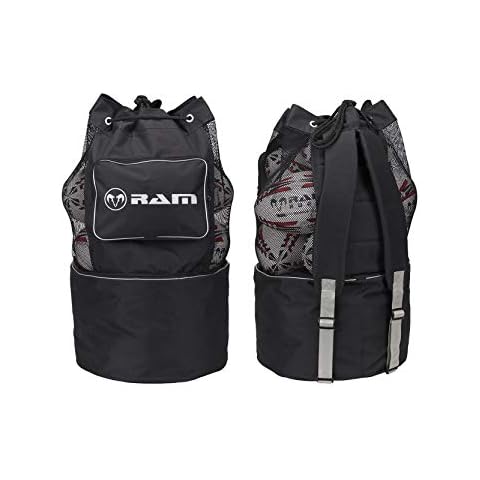 Ram Rugby Coaches Breathable Ball Bag - Black - Holds 14 Size 5 Balls - Multi-Compartment Cover