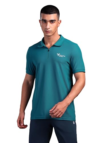 Image of TECHNOSPORT Men's Solid Polo T-Shirt MATPIQ Quick Dry Slim Fit Sports Tee for Gym Casual Smart Wear UPF50+ Anti Odour