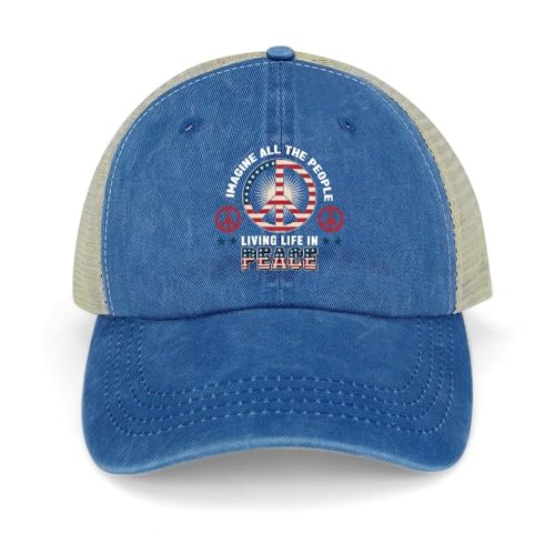Imagine All The People Living Life in Peace Cowboy Cap American Flag Peace Sign Baseball Hats Adjustable Mens Womens Dad Cap Dark Blue-Style-4