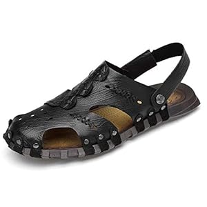 XYAL0003001 Xingyue Aile Slippers & Sandalen Mode Sandalen Voor Mannen, Slip On Stijl OX Lederen Schoenen Modieuze Vamp Platte hak Licht Slipper (Kleur : Bruin, Maat : 42 EU)