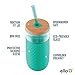Ello Devon Glass Tumbler , Protective No Sweat Silicone Sleeve and Splash Proof Wooden Detail Lid with Straw, 18 oz