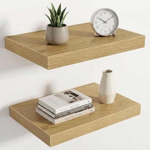 Image of Acovy 10 inch Extra Deep Floating Shelves for Wall, 16 inch Long Wood Wall Shelves Set of 2 for Bathroom Bedroom Kitchen Living Room Laundry Room, Modern Floating Shelf for Home Decor