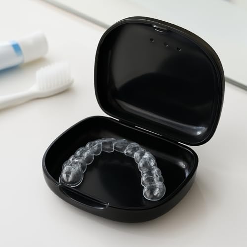 Image of FEORA Dental Orthodontic Teeth Aligner Retainer Case Denture Box in Black Color Aligner Case Retainer Mouth Guard and Denture Storage Box Retainer Box Retainers Case Durable, Portable & Hygienic(1)