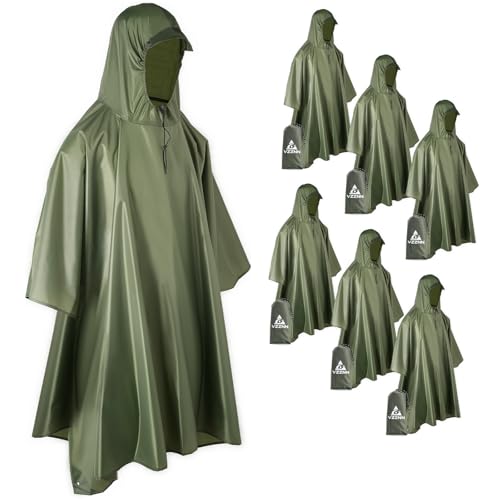VZZNN 6 Pack Hooded Rain Ponchos for Adults Unisex Raincoat for Women Men