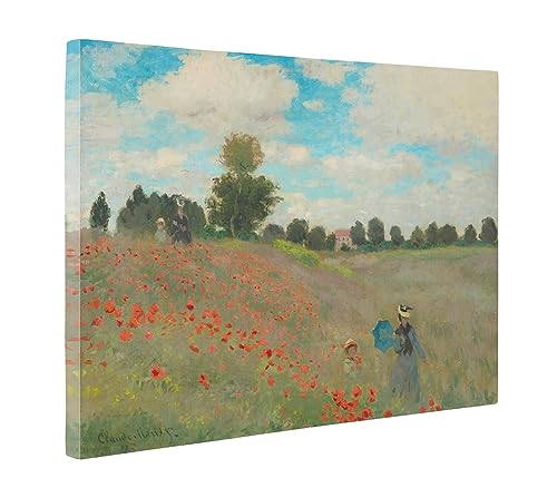 Niwo ART - Wild Poppies Near Argenteuil, by Claude Monet - Oil painting Reproductions - Giclee Canvas Prints Wall Art for Home Decor, Stretched and Framed Ready to Hang (24"x20"x3/4")