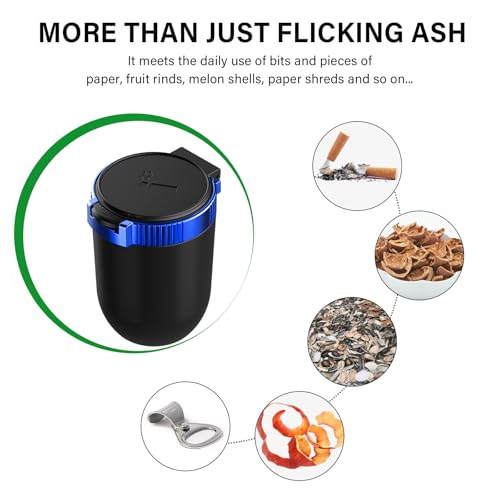Image of KVAEY Car Ashtray with Lid, Mini Portable Car Ashtray, Detachable Stainless Steel Smokeless Ash tray with LED Blue Light, Windproof Cars Accessory for Travel Car Smokers (Blue, 1pcs)