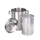 Olla de acero inoxidable con espárragos y verduras – Olla de cocina para pasta espaguetis de 4 litros con cesta y tapa, olla profunda para cocina, patatas fritas, pollo, huevos hervidos, camarones