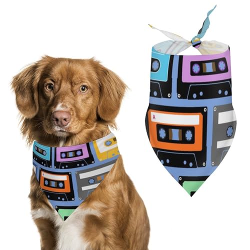 Bandanas pour Chien Motifs De Cassettes Musicales Echarpe pour Chien Bavoir Kerchief pour Animaux De Compagnie Large: 70 * 30 CM