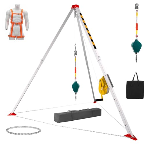2600 Lbs Winch Confined Space Kit,Winch Stand And Fall Protection- Sewer Rescue Equipment Set With Self-Locking Device,Tripod Ladder For Manhole Entry And Small Spaces Rescue (2600LBS)