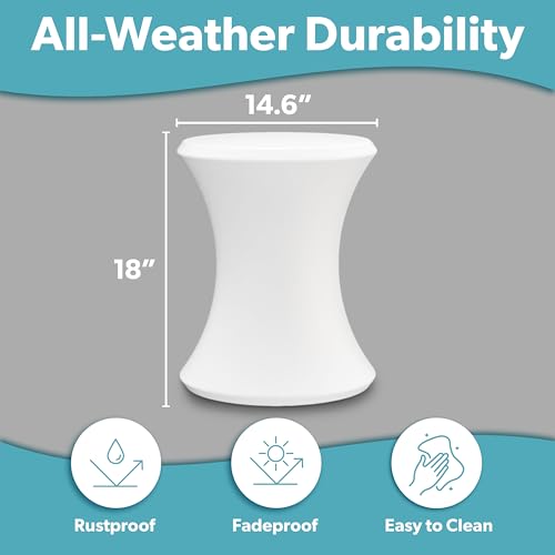 Image of Coast Modern Outdoor Side Table - Lounger Table for Inside Pool or on Patio - All-Weather Furniture for Sun Shelf Up to 15 inch - White