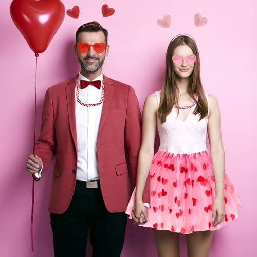 Kvittra Tutu Costume Set for Women, Valentines Cupid Costume Pink Red Accessories Set With Heart Sha