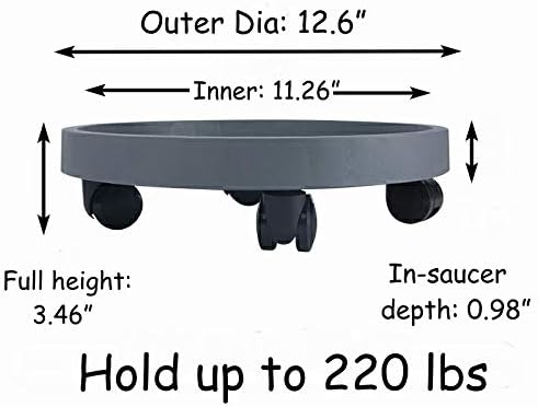 Miniatura 2 de Paquete de 2 cestas de plantas resistentes de 12.6 pulgadas con ruedas, soporte rodante para plantas, bandeja de platillo con ruedas, carrito de
