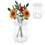 Vase for Lego Flowers - Display Clear Vase for Lego Flower Bouquet Display Stand Puzzle Vases Transparent Vases for Botanical Roses Cherry Blossoms, Sunflowers, Tulips, Daffodils Display (B)
