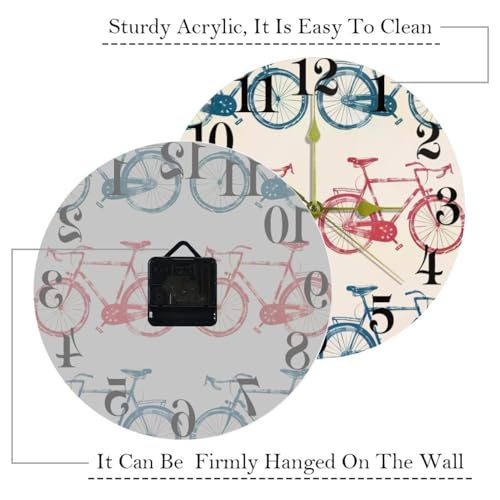 Horloge murale en forme de vélo pour cuisine et bureau au design rétro bleu
