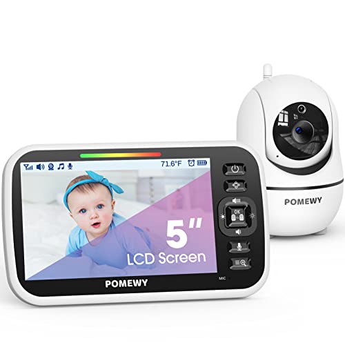 Image of Baby Monitor, 5” Large LCD Screen Video Baby Monitor with Camera and Audio, 3000mAh Battery, No WiFi 1000ft Range Remote Pan Tilt 2X Zoom, Two-Way Audio, Night Vision, Room Temperature, Lullaby Player