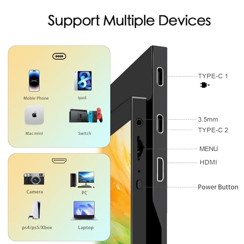 Image of 15.6 inch Portable Monitor FHD 1080p IPS 60hz Plug & Play， | Ultra Slim Travel Monitor Built-in Kickstand Type-C HDMI，Second Screen for Laptop MacBook Phone Xbox Switch