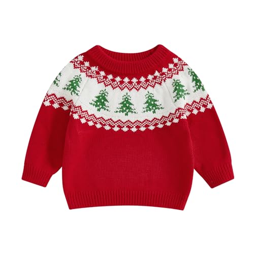Toddler Baby Boy Girl Christmas Outfit Tree Print Oversized Long Sleeve Mock Neck Knit Sweater Infant Winter Clothes