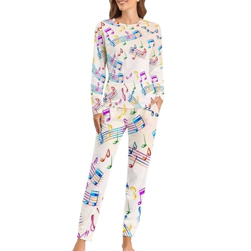 Pyjama femme Notes De Couleur ensemble sleepwear T-shirt manches longues pantalon de nuit