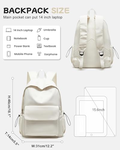 School Backpack for Girls Women Middle School High School Bookbags for Men Teens Boys,Laptop Backpack Lightweight Travel Work Commuter Back Pack,Beige3