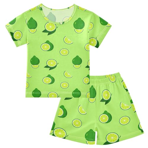 Lime Leaves Green Pajama Set Short Sleeve tag1 5Y